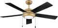 Hinkley Croft 52' Indoor Ceiling Fan with Light, Pull Chain Operation, Reversible Wooden Fan Blades, Integrated LED, Heritage Brass