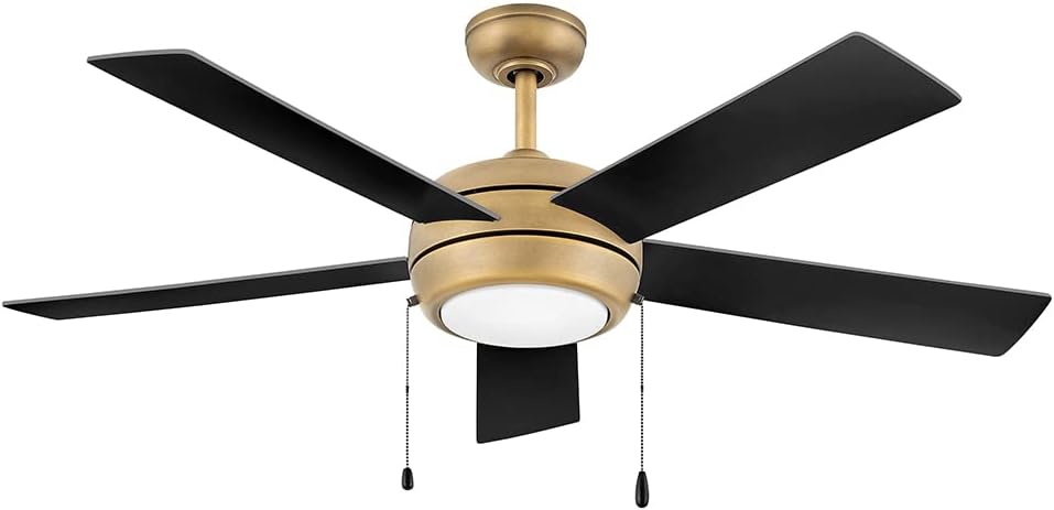 Hinkley Croft 52' Indoor Ceiling Fan with Light, Pull Chain Operation, Reversible Wooden Fan Blades, Integrated LED, Heritage Brass