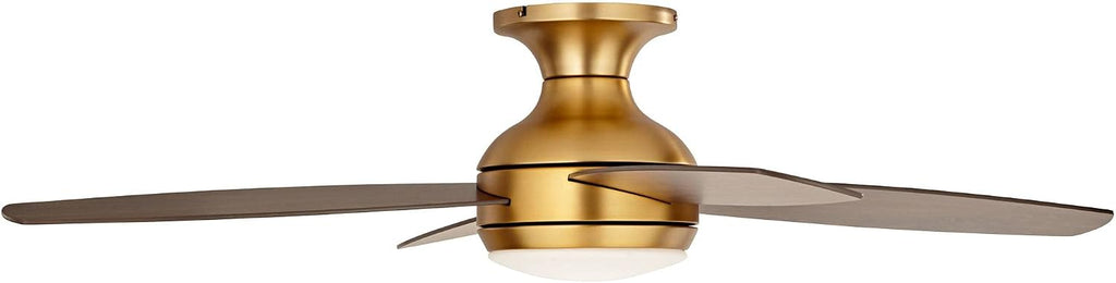 Casa Vieja 52' Elite Modern Hugger Low Profile Indoor Ceiling Fan with Light LED Remote Control Soft Brass Walnut Brown Opal Glass for House Bedroom Living Room Home Kitchen Dining Office