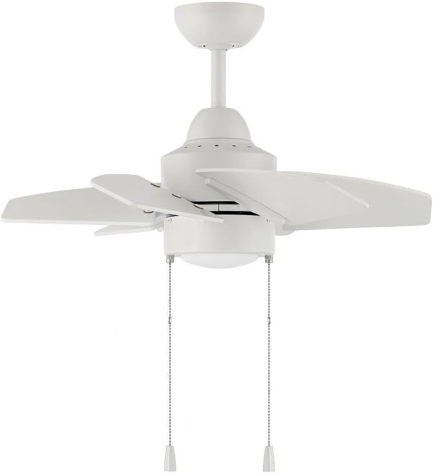 Craftmade 24' Propel II PPT24W6 Indoor Ceiling Fan in White Finish with 6 Custom White Blades Included; Integrated 12W Dimmable LED Light Included