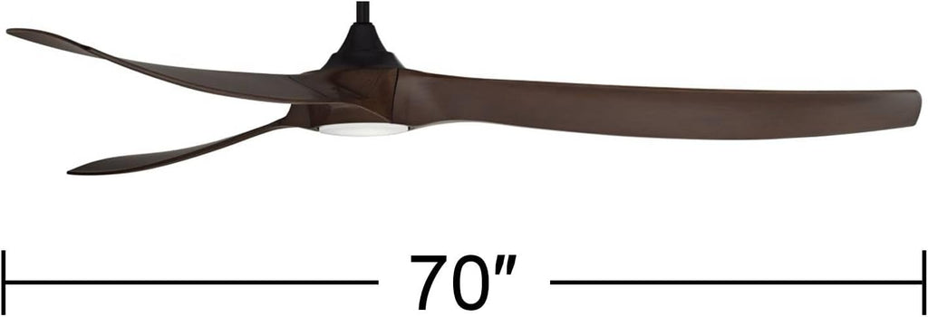 Casa Vieja 70' Kona Wind Large Modern Industrial Indoor Cottage Core Outdoor Ceiling Fan 3 Blade LED Light Remote Control Black Finish Walnut Finish Blades Bedroom Patio DC Motor Damp Rated