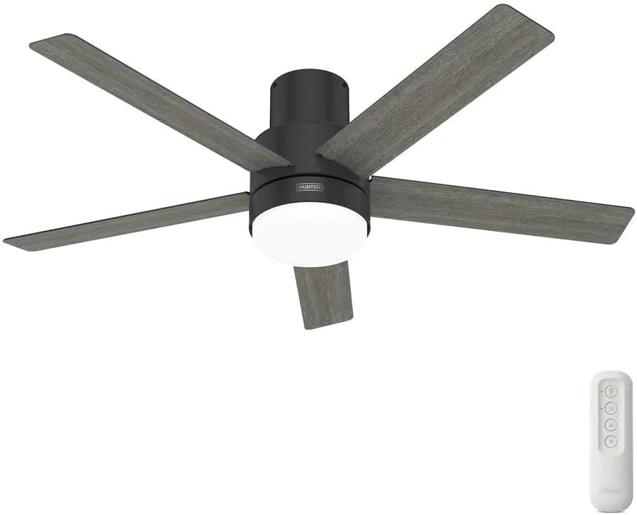 Hunter Fan 52 Inch Low Profile Matte Black Indoor Ceiling Fan With LED Light and Remote Control, Holiday Gifts for Bedroom, Living Room/Family Room, Dining Room, Kitchen, Office (Renewed)