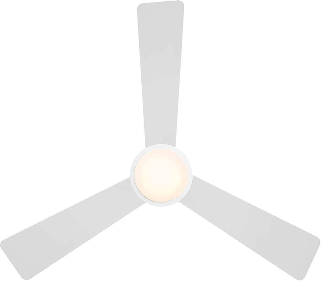 WAC Lighting Hug Indoor or Outdoor 3-Blade 52in Pull Chain Flush Mount Ceiling Fan in Matte White with Adjustable CCT 2700-3000-4000-5000K Dimmable LED Light Kit and Memory Function