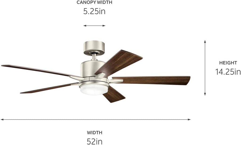 KICHLER 330000NI Protruding Mount, 5 Silver/Walnut Blades Ceiling fan with 73 watts light, Brushed Nickel