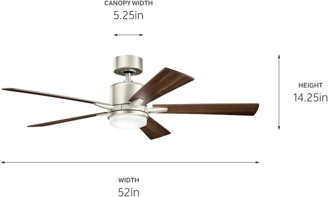 KICHLER 330000NI Protruding Mount, 5 Silver/Walnut Blades Ceiling fan with 73 watts light, Brushed Nickel
