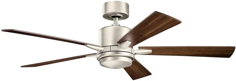 Kichler Lucian 52 in 5 Blade LED Ceiling Fan with Light, Modern Indoor Ceiling Fan with Etched Cased Opal Glass in Polished Nickel, Reversible Silver and Black Blades, 330000PN