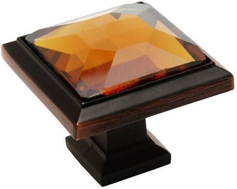 20 Pack - Cosmas 5883ORB-A Oil Rubbed Bronze Cabinet Hardware Square Knob with Amber Glass - 1-1/4' Square