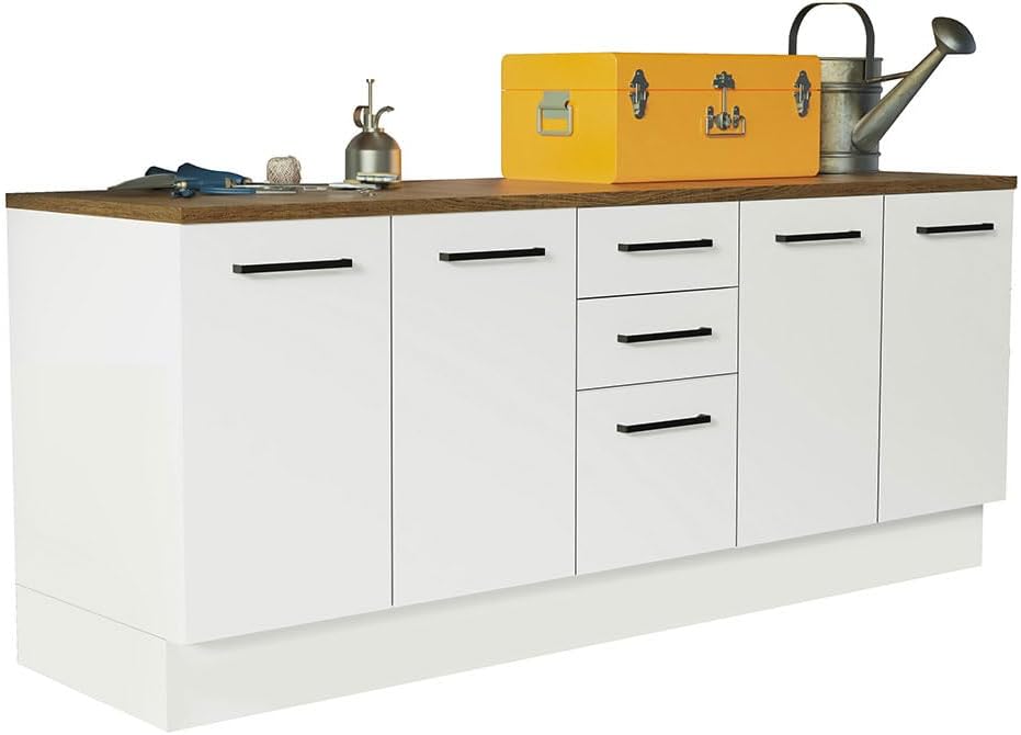 Madesa Garage and Utility Room Storage Cabinet, 78 Inch Wooden Base Unit with 3 Drawers 4 Doors and Adjustable Feet, White