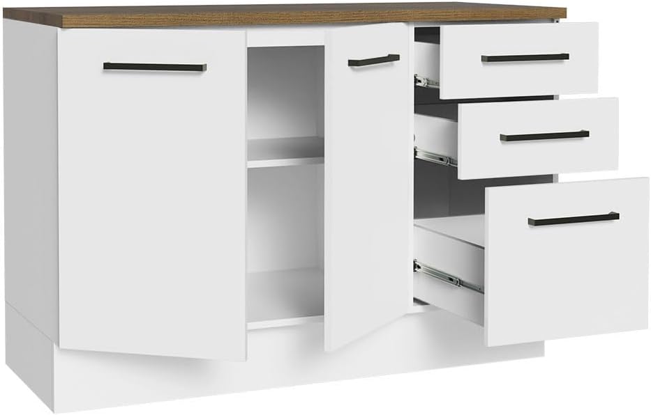 Madesa Heavy-Duty Garage and Utility Room Base Storage Cabinet with 2 Doors and 3 Drawers Storage Shelves 47 Inch Wooden Organization Unit - White