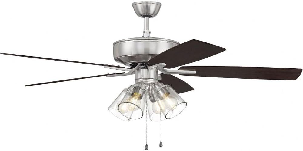 Craftmade 52' Pro Plus P104BNK5-52DWGWN Indoor Fan with 4 Light Clear Glass Light Kit in Brushed Polished Nickel with Reversible Greywood/Grey Walnut Blades