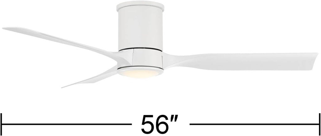 Casa Vieja 56' Keel Modern Indoor Outdoor Ceiling Fan 3 Blade LED Light Remote Control Matte White Finish Blades Bedroom Patio Living Room Kitchen Porch Hugger Damp Rated Flush Mount Garage Exterior