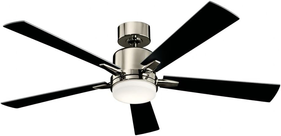 Kichler Lucian 52 in 5 Blade LED Ceiling Fan with Light, Modern Indoor Ceiling Fan with Etched Cased Opal Glass in Polished Nickel, Reversible Silver and Black Blades, 330000PN