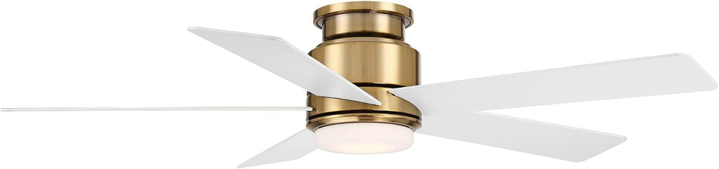 Casa Vieja 52' Grand Palm Modern Indoor Outdoor Ceiling Fan 5 Blade LED Light Remote Control Soft Brass Finish White Wood Blades Bedroom Patio Living Room Kitchen Porch Hugger Damp Rated Flush Mount