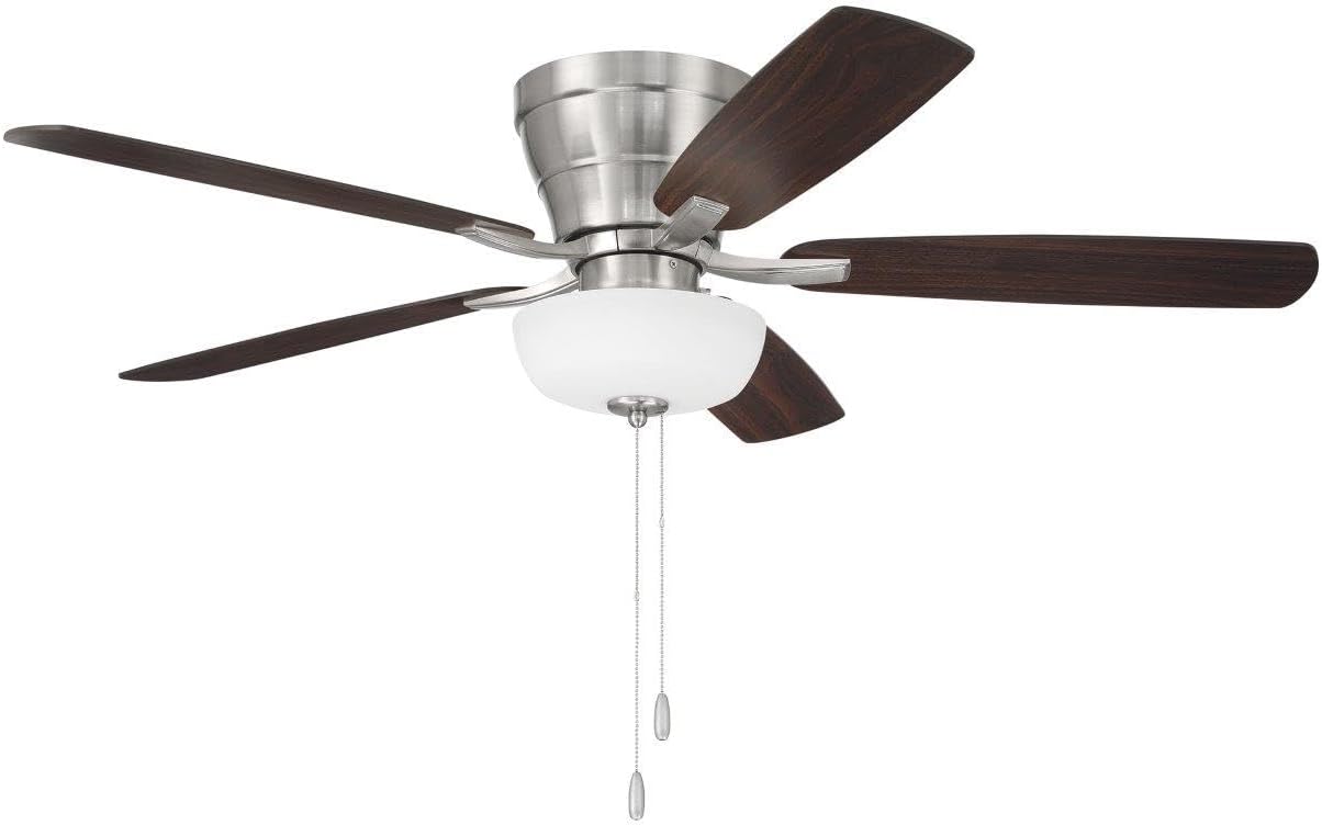 Craftmade 52' Wheeler Indoor Flush Mount 5 Blade Brushed Polished Nickel Finish Ceiling Fan with Single Bowl Light