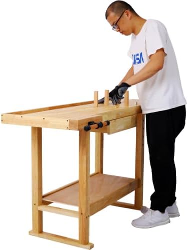 55-Inch Wood Workbench - Wooden Workbench for Garage Workshop and Home,with Bar Clamps Set 12 inch x 3inch Throat,Pack of 4