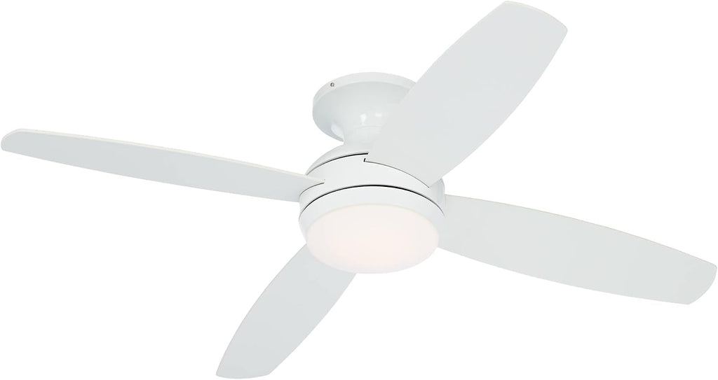Casa Vieja 52' Elite Modern Industrial Hugger Low Profile Indoor Ceiling Fan with LED Light Dimmable Remote Control White Matte Opal Glass for House Living Room Kitchen Bedroom Family