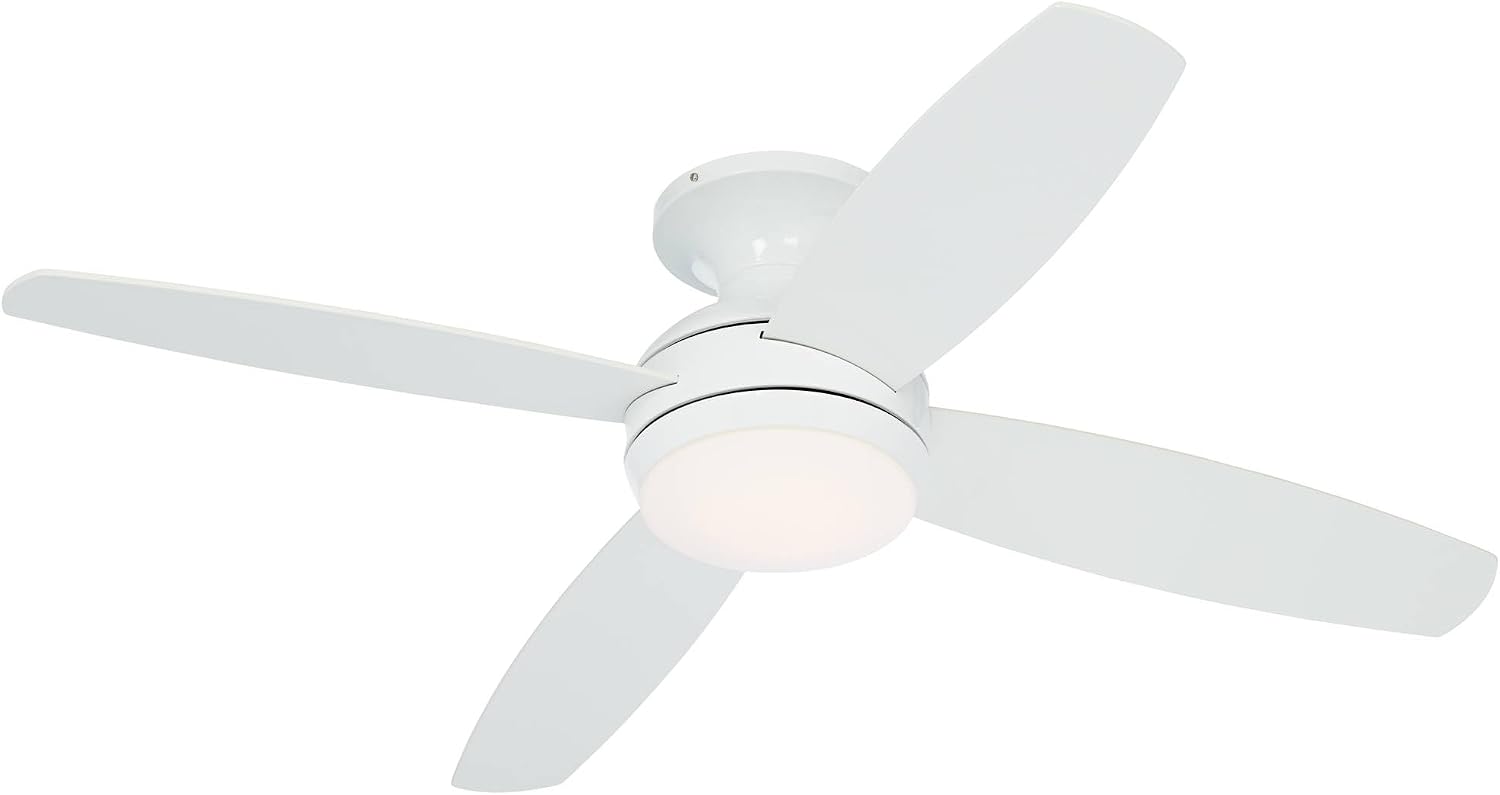 Casa Vieja 52' Elite Modern Industrial Hugger Low Profile Indoor Ceiling Fan with LED Light Dimmable Remote Control White Matte Opal Glass for House Living Room Kitchen Bedroom Family