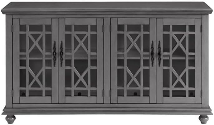 Elegant Gray Wood TV Stand for 50', 55', 60', 65' TVs, Entertainment Center with Doors, Adjustable Shelves, Storage, Media Console, Sideboard, Hallway Accent Chest 63' W x 18' D x 35' H