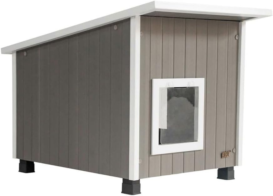 New Age Pet ECOFLEX Outdoor Cat House X-Large Weather Resistant, Raised Floor, Dual Vinyl Flaps, 30% Bigger, 28' W x 20' H