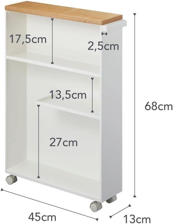Yamazaki Home Slim Rolling Storage Cart – Narrow Bathroom Storage Cabinet With Handle, Slim Bathroom Storage Cart With Wheels, Easy Assembly, Steel + Wood, White, 27' - Steel -