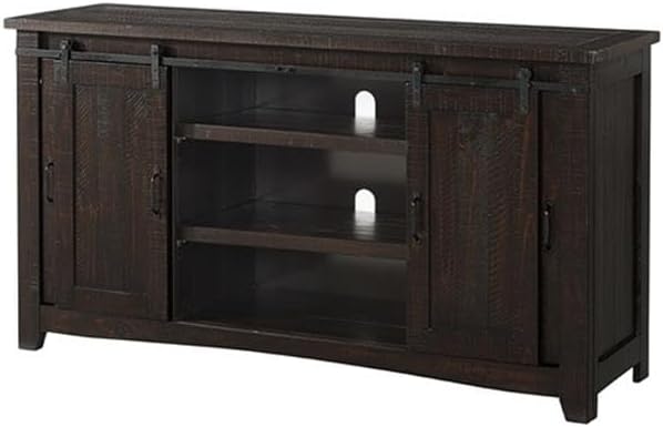Martin Svensson Home 65' Solid Pine Wood Entertainment Center with Storage. Rustic TV Stand for TVs up to 70.' Sliding Doors, Adjustable Shelves & Cable Management – Espresso Finish