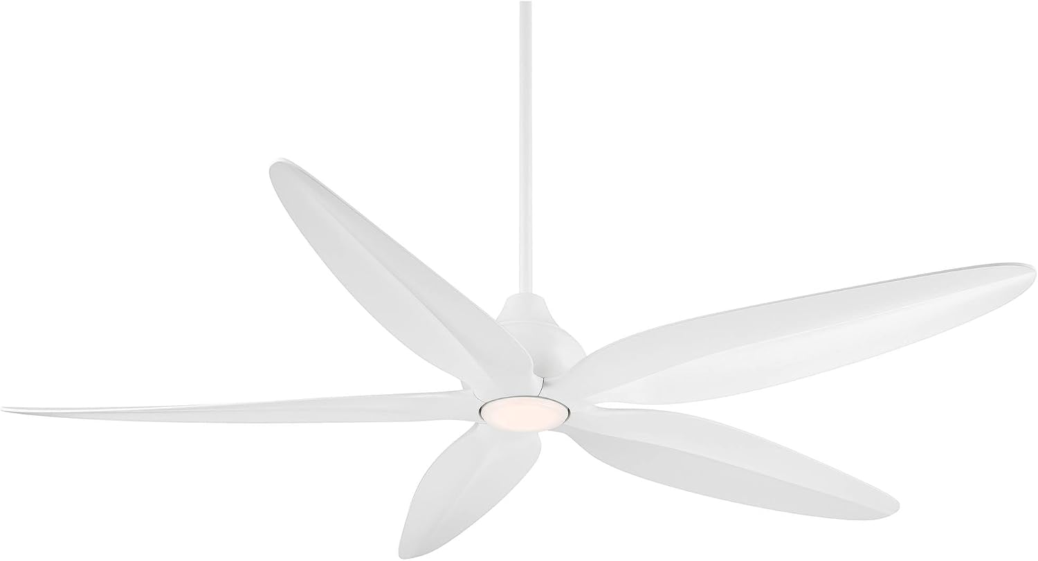 Casa Vieja 60' Lotus Bay Modern Indoor Outdoor Ceiling Fan 5 Blade LED Light Remote Control Matte White Finish Blades Bedroom Patio Living Room Kitchen Porch Damp Rated Decorative DC Motor Garage