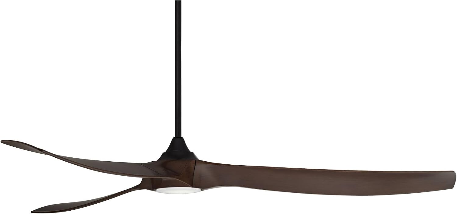 Casa Vieja 70' Kona Wind Large Modern Industrial Indoor Cottage Core Outdoor Ceiling Fan 3 Blade LED Light Remote Control Black Finish Walnut Finish Blades Bedroom Patio DC Motor Damp Rated