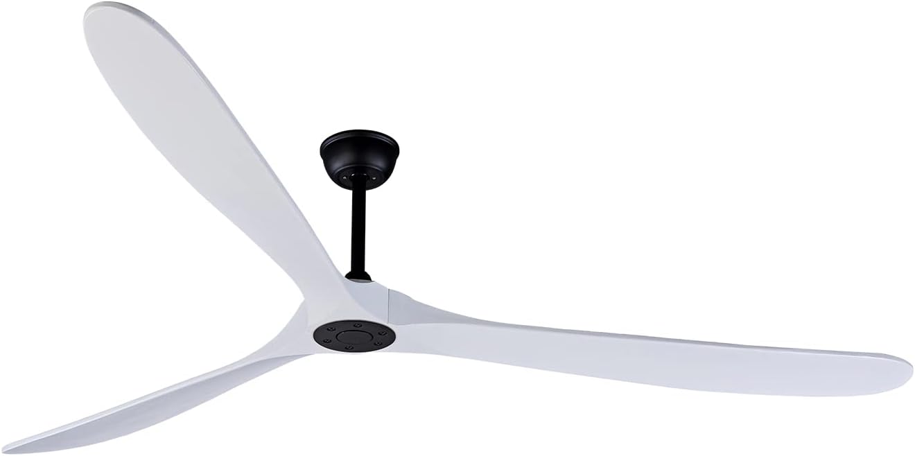 Bigzone 88' Large Ceiling Fan No Light with Remote,3 Blades White Solid Wood Big Ceing Fan without Light with Quiet Reversible DC Motor 6-Speeds for Living Room/Dining Room/Garage/Indoor/Outdoor