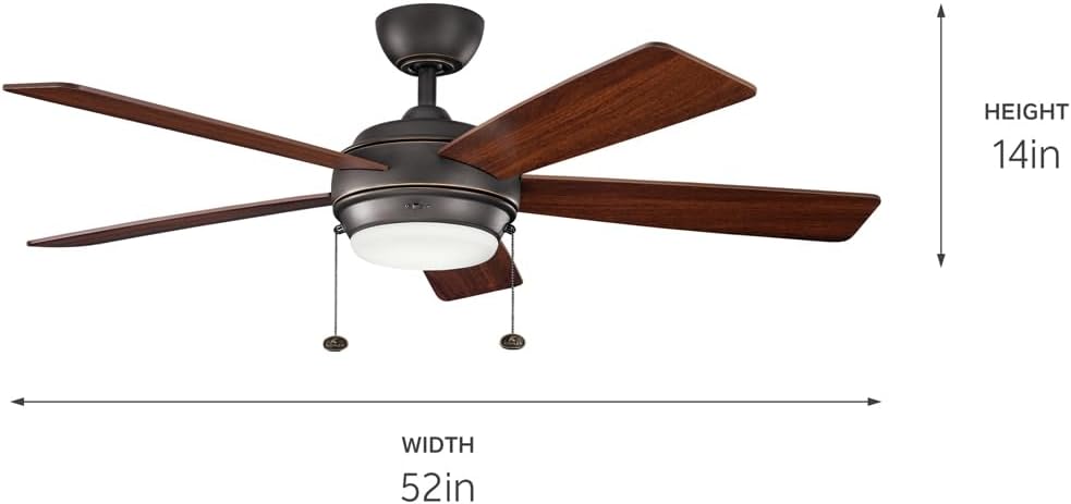 KICHLER 330174OZ Protruding Mount, 5 WALNUT/CHERRY Blades Ceiling fan with 53 watts light, Old Bronze