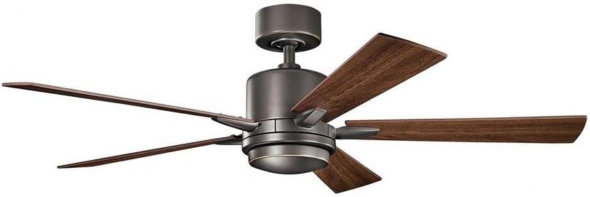 Kichler Lucian 52 in 5 Blade LED Ceiling Fan with Light, Modern Indoor Ceiling Fan with Etched Cased Opal Glass in Polished Nickel, Reversible Silver and Black Blades, 330000PN