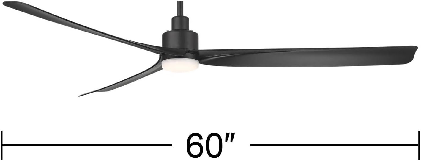 Casa Vieja 60' Sailplane Modern Industrial Indoor Outdoor Ceiling Fan 3 Blade LED Light Remote Control Matte Black Finish Blades Bedroom Patio Living Room Kitchen Damp Rated Decorative DC Motor