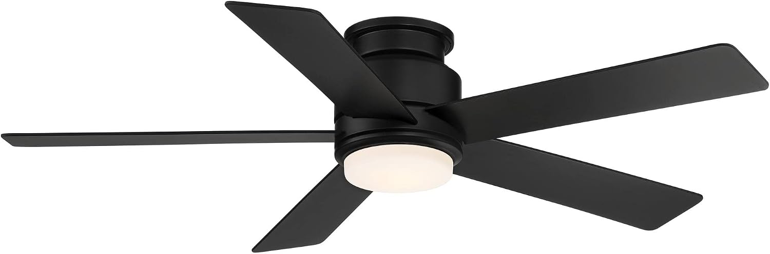 Casa Vieja 52' Grand Palm Modern Outdoor Hugger Ceiling Fan with Dimmable LED Light Remote Control Matte Black White Opal Glass Damp Rated for Patio Exterior House Porch Gazebo Garage Barn