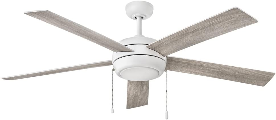 Hinkley Croft 60' Indoor Ceiling Fan with Light, Pull Chain Operation, Reversible Wooden Fan Blades, Integrated LED, Chalk White