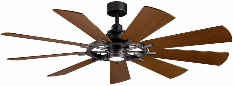 Kichler Gentry XL 65' Ceiling Fan with Lights, 1-Light LED, 3000K, 9-Blade Modern Modern Fan for Bedroom in Weathered Zinc, (65' W x 16.5' H), 300265WZC