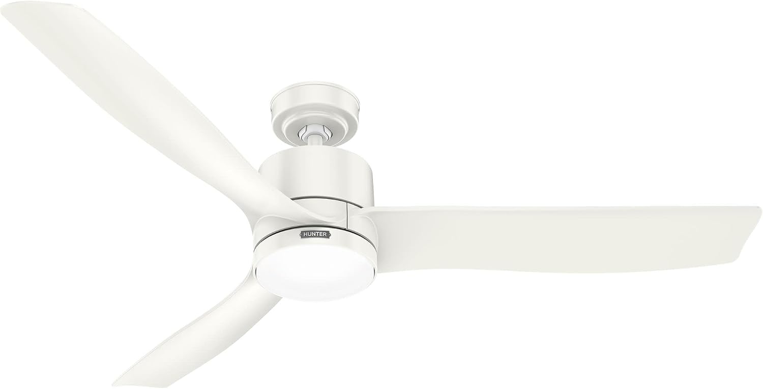 Hunter 60' Bolsa Indoor Ceiling Fan with LED Light, Remote, Fresh White | SureSpeed high velocity airflow, 6-speed DC motor, and 3' downrod support large rooms, bedrooms, offices, or great rooms.
