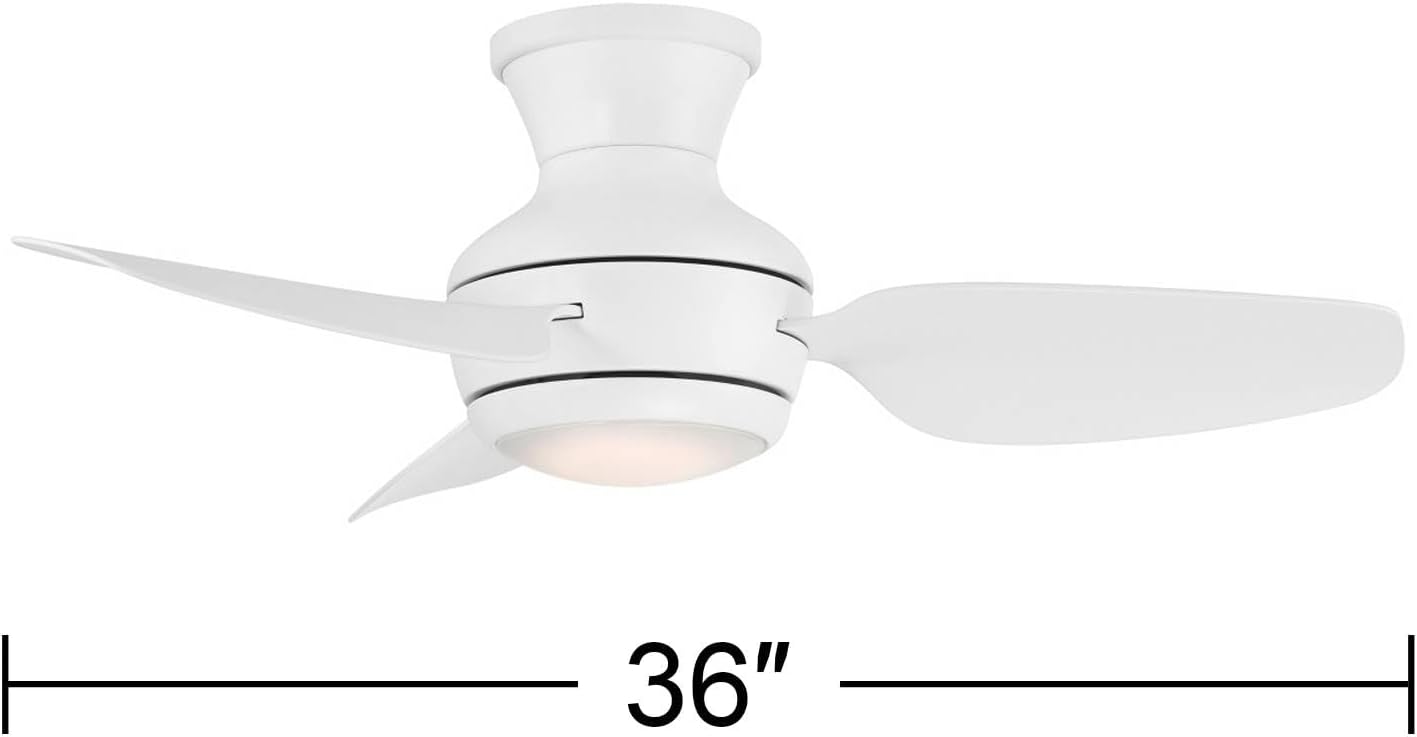 Casa Vieja 36' Whirl Modern Country Indoor Outdoor Ceiling Fan 3 Blade LED Light Remote Control Matte White Finish Blades Bedroom Patio Living Room Kitchen Porch Hugger Flush Mount Decorative Garage