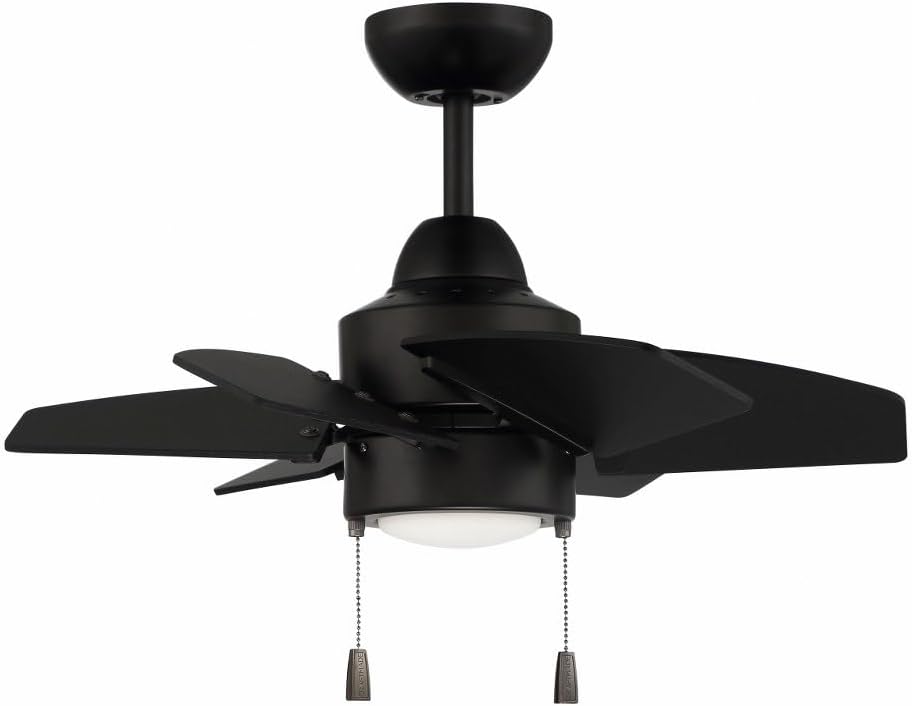 Craftmade 24' Propel II PPT24FB6 Indoor Ceiling Fan in Flat Black Finish with 6 Custom Flat Black Blades Included; Integrated 12W Dimmable LED Light Included