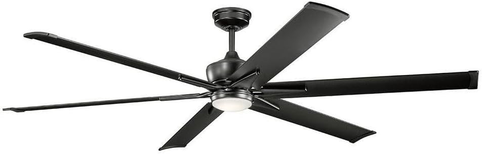 Kichler Szeplo Patio 80' 6 Blade Outdoor Ceiling Fan in a Satin Black finish with an LED Light for Porches and covered Patios, 300301SBK (80' W x 16.25' H)