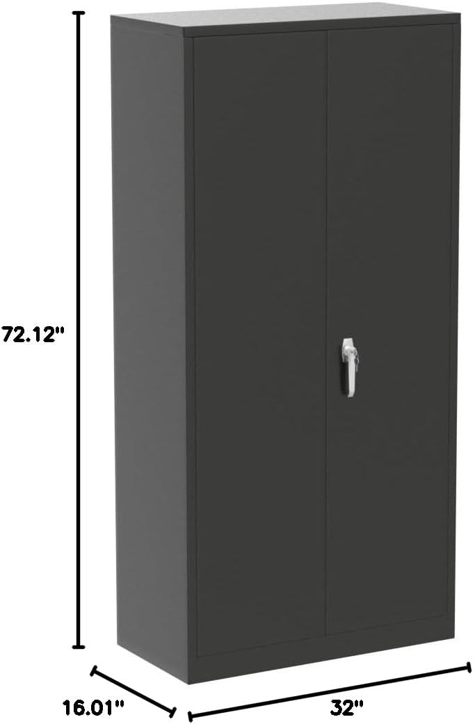 Greenvelly Storage Cabinet, 72' Black Garage Steel Locking Cabinet with Doors and 4 Adjustable Shelves, Tall Lockable File &Tool Cabinet for Home Office, Metal Classroom Cabinet Basement