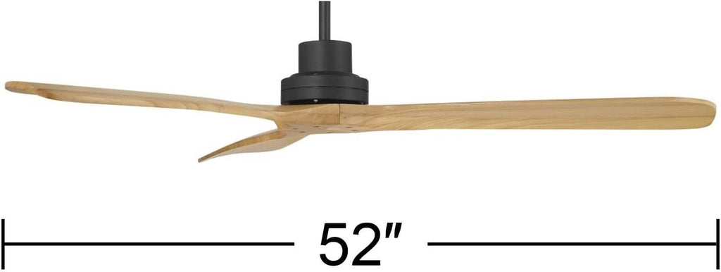 Casa Vieja 52' Delta Modern Country Indoor Cottage Core Outdoor Ceiling Fan 3 Blade Remote Control Matte Black Finish Wood Blades Bedroom Patio Living Room DC Motor Decorative Damp Rated Garage