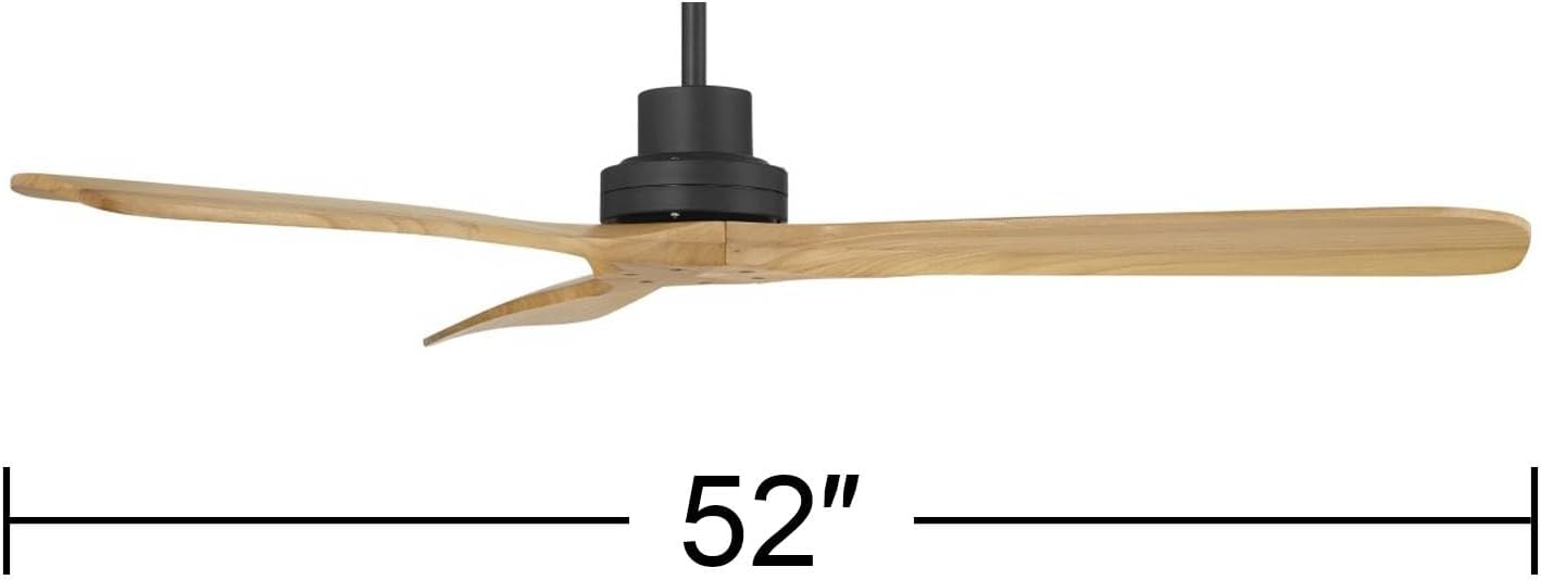 Casa Vieja 52' Delta Modern Country Indoor Cottage Core Outdoor Ceiling Fan 3 Blade Remote Control Matte Black Finish Wood Blades Bedroom Patio Living Room DC Motor Decorative Damp Rated Garage