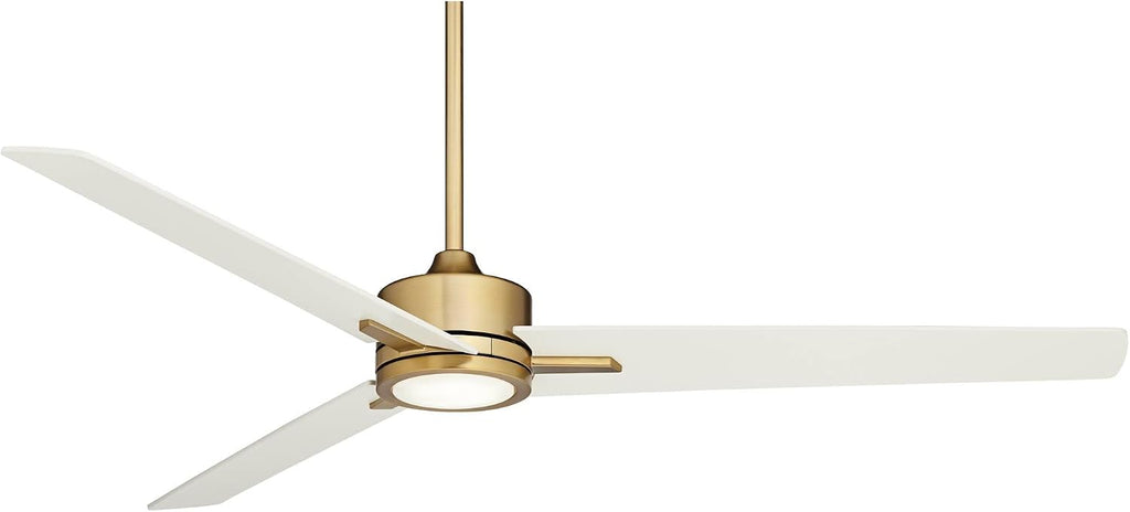 Casa Vieja 60' Monte Largo Modern Mid Century Indoor Ceiling Fan 3 Blade LED Light Remote Control Soft Brass Finish White Blades Bedroom Living Room Kitchen Dining Office Decorative with 12' Downrod
