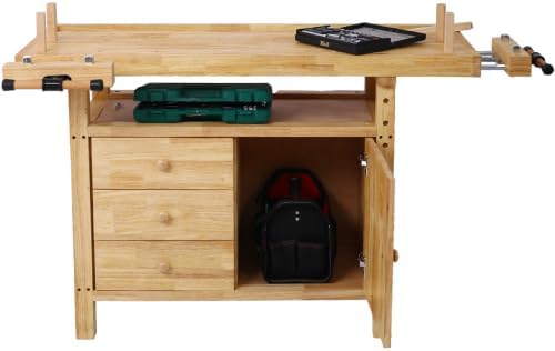 【LuckyNote】 Wood Workbench - Wooden Workbench for Garage Workshop and Home, with Bar Clamps Set (16 inch x 4-3/4 inch Throat,Pack of 2) The Package Will be Shipped in Two Separate parcels