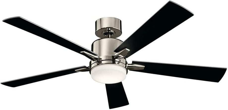 Kichler Lucian 52 in 5 Blade LED Ceiling Fan with Light, Modern Indoor Ceiling Fan with Etched Cased Opal Glass in Polished Nickel, Reversible Silver and Black Blades, 330000PN