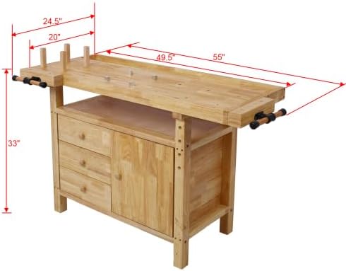 【LuckyNote】 Wood Workbench - Wooden Workbench for Garage Workshop and Home, with Bar Clamps Set (16 inch x 4-3/4 inch Throat,Pack of 2) The Package Will be Shipped in Two Separate parcels