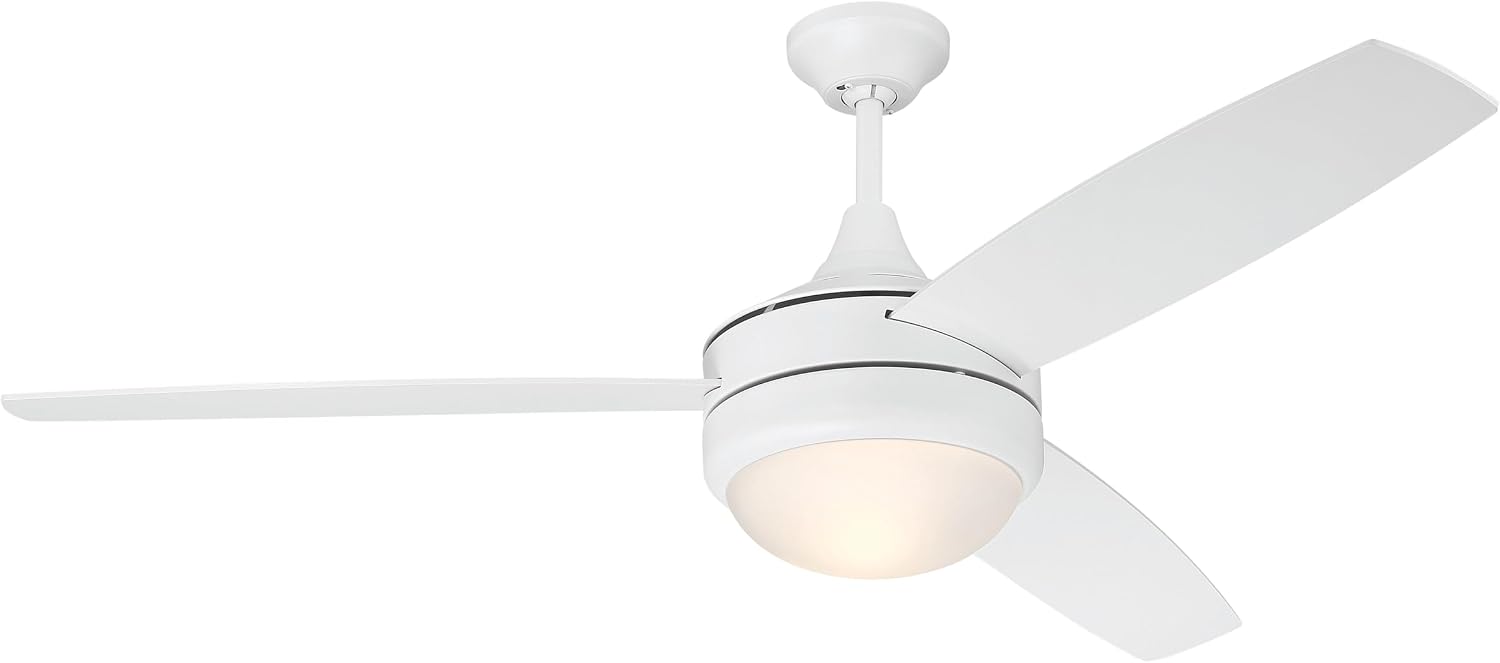 Craftmade 52' Phaze II White Finish Indoor 3-Blade Ceiling Fan & LED Light Kit with 4-Speed Wall Control Included