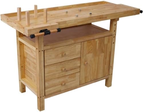 【LuckyNote】 Wood Workbench - Wooden Workbench for Garage Workshop and Home, with Bar Clamps Set (20 inch x 4-3/4 inch Throat,Pack of 2) The Package Will be Shipped in Two Separate parcels