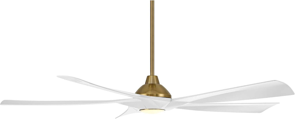 Possini Euro Design 60' Eloquent Modern Indoor Outdoor Ceiling Fan 5 Blade LED Light Remote Control Brass Finish White Blades Bedroom Patio Living Room Damp Rated Decorative DC Motor - 6' Downrod