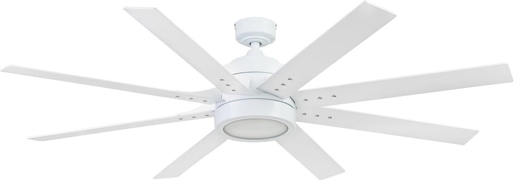 Honeywell Ceiling Fans Xerxes Modern 62 Inch Ceiling Fan with Light, Remote Control Fan, LED Indoor Fan with 8 Blades, White and Gray Wash Blade Finish Options, White (51628-01)