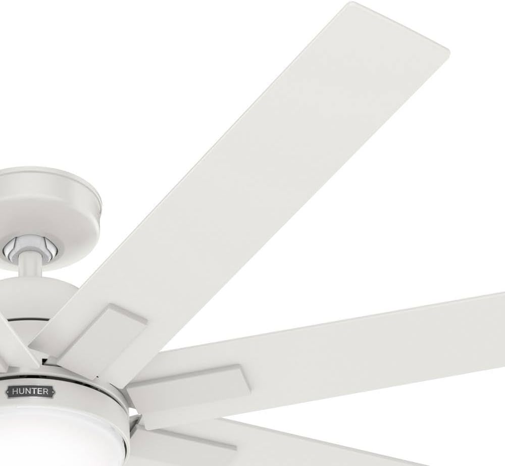 Hunter Fan 60 inch Ceiling Fan with Light and Remote, Outdoor or Indoor White Ceiling Fan for Porch, Living Room, Office, Kitchen, Garage, 8 Blades (Renewed)